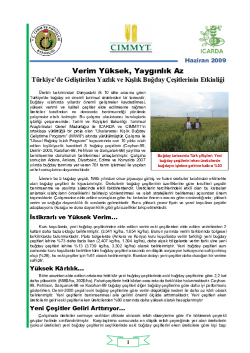 verim yuksek yayginlik az turkiye de