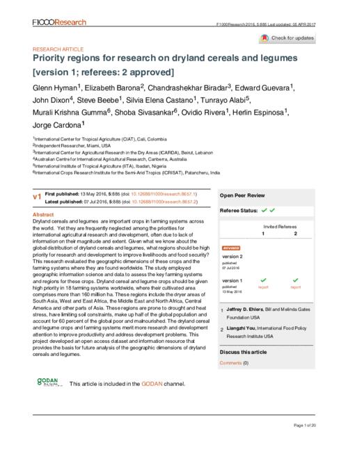 Priority regions for research on dryland cereals and legumes